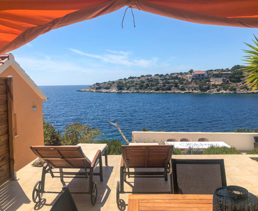 View to the see from the outdoor terrace with deck chairs - apartment by the sea, Korcula